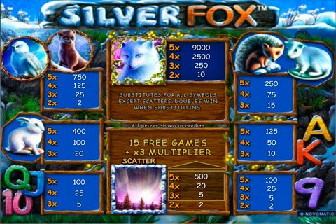 Игровой автомат Silver Fox таблица выплат